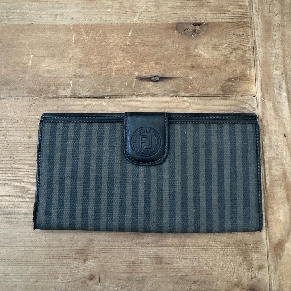 Fendi Dark Striped Logo Wallet Vintage